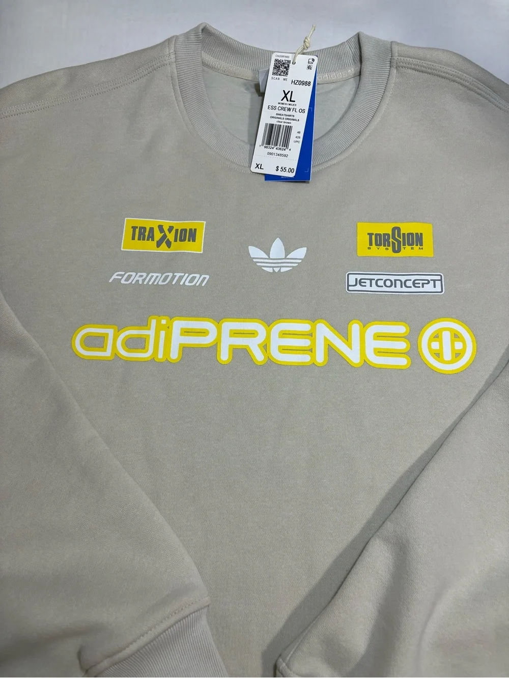 adidas Light Gray Crewneck Sweatshirt with Yellow Logo
